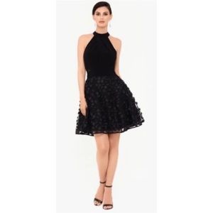 Xscape 3d black floral halter formal dress